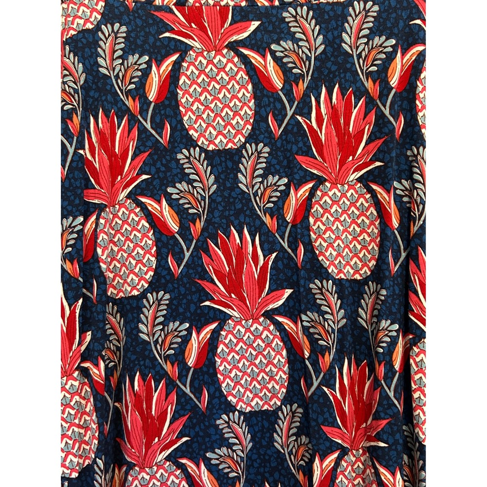 Boden Pineapple Print Navy Red  Ruffle High Low Midi Skirt US 8L Tropical Resort - Picture 4 of 7